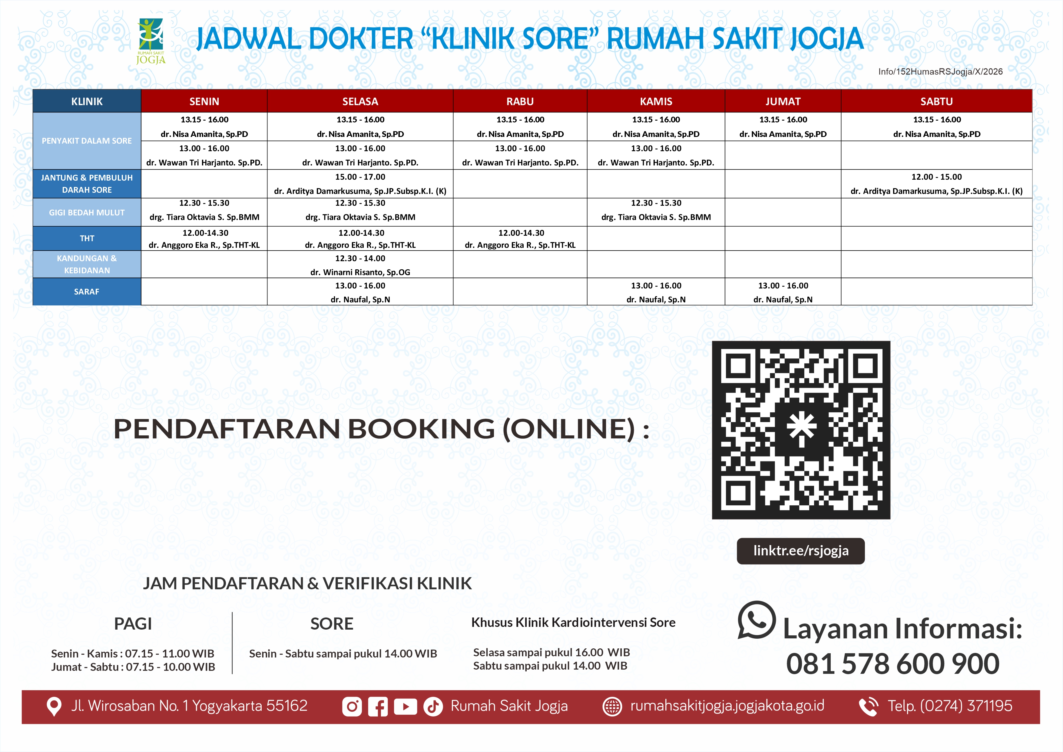 Jadwal Dokter Sore Sore RSUD Kota Yogyakarta